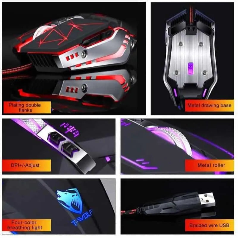 ماوس ألعاب Thunder Wolf V7 Macro للبرمجة، ماوس لألعاب الكمبيوتر