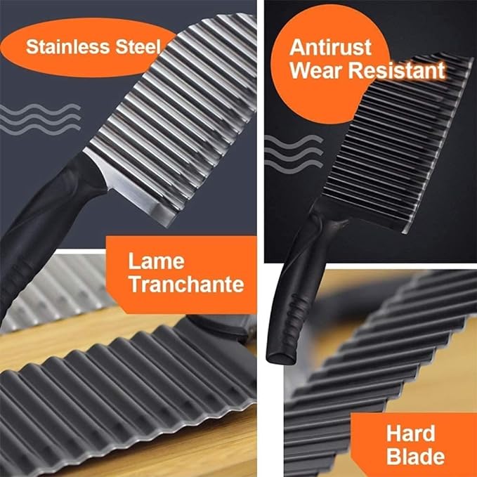 طقم سكاكين بطاطس ستانلس ستيل مكون من 2 سكين مموجتين ومقشرة، طقم 3قطع