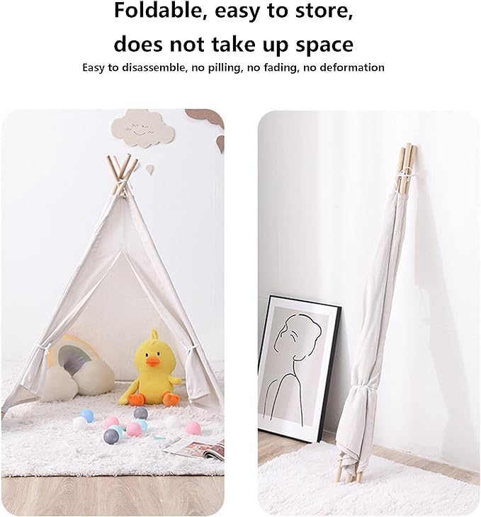 خيمة أطفال محمولة، خيمة أطفال قماشية و4 أعمدة خشبية قابلة للطي