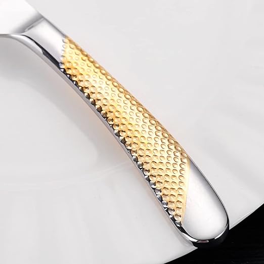 طقم أدوات مائدة فاخر من الفولاذ المقاوم للصدأ بمقبض ذهبي مكون من 4 قطع